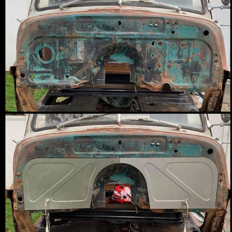 1947-54 bead rolled firewall chevy truck tacked 47 54 Bead Rolled Firewall Installed