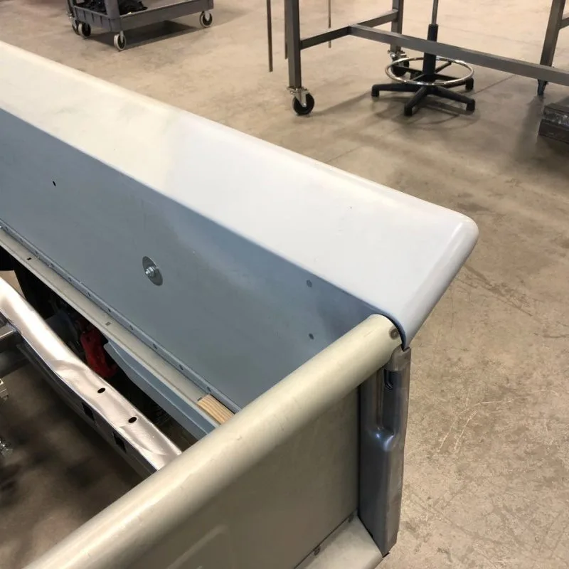 Radius bed corner for classic Chevy GMC truck bed, inner face detail