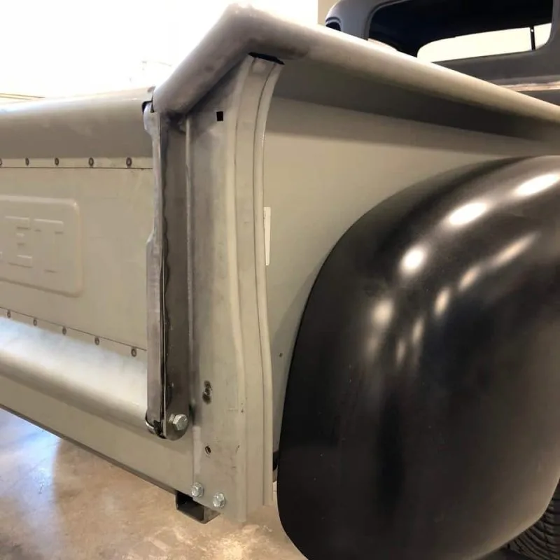 Radius bed corner for classic Chevy GMC truck bed, rolled edge close-up