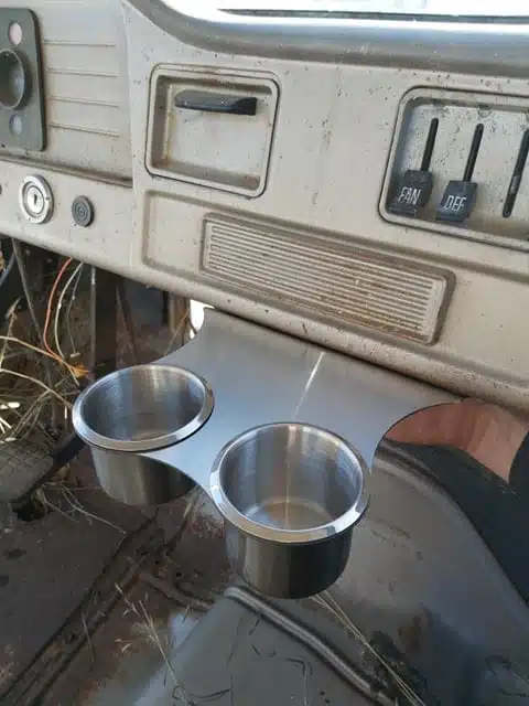 Cup holder shown installed in a 1947-1972 GMC Chevy truck cab