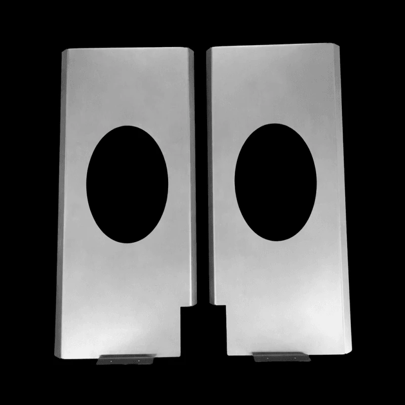 Brushed aluminum speaker bracket panels with oval cutouts for 47-54 Chevy truck