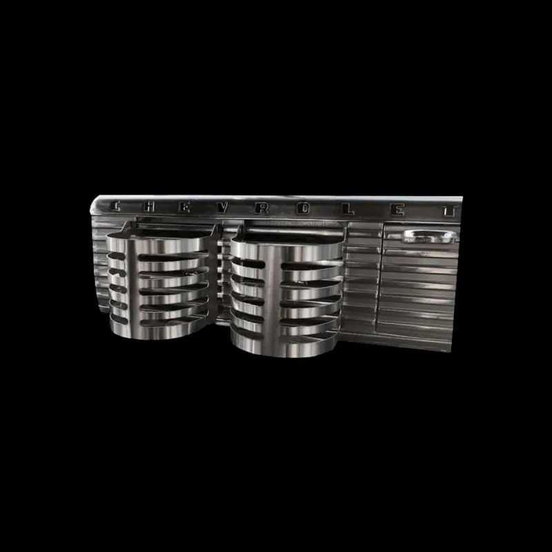 1947-53 cup holders in stainless steel clipped into a Chevy truck dash grille
