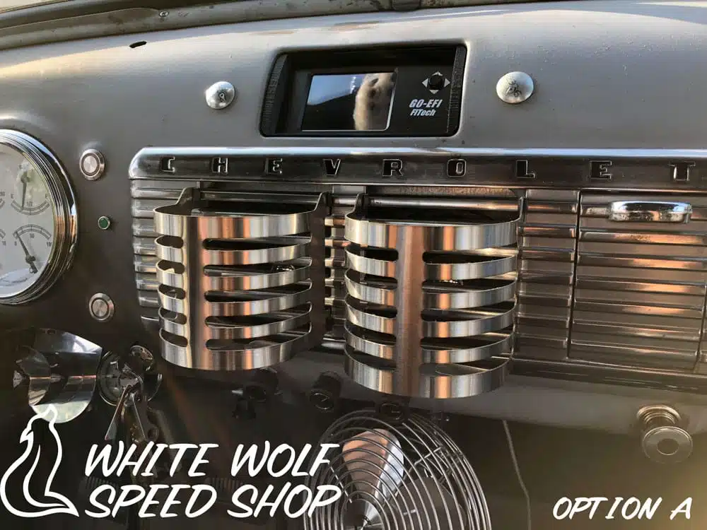 Custom GMC Chevy truck cup holders installed, White Wolf
