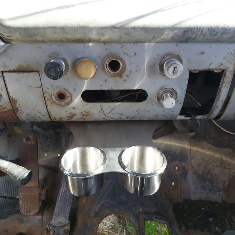 Classic truck cup holder for 55-59 GMC Chevy truck, alternate angle