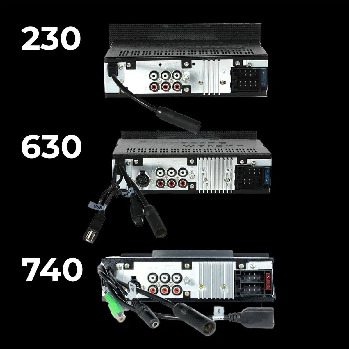 Custom Autosound classic radio, rear view showing wiring connections