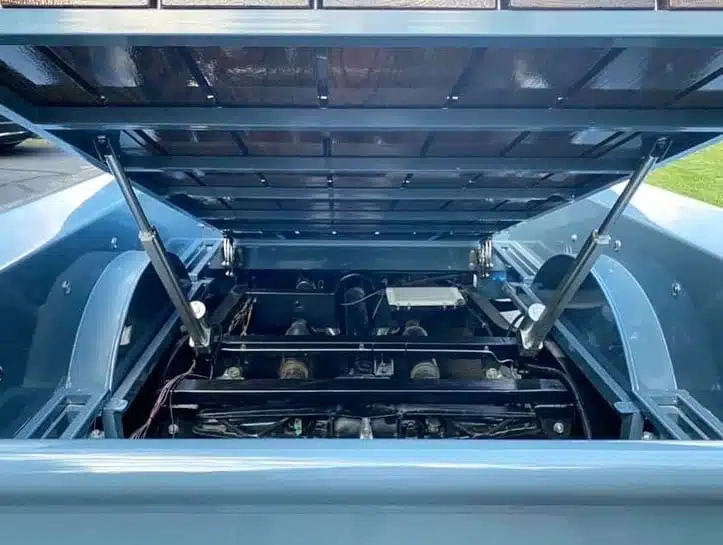Scissor hinges for classic truck bed tilt kit, installed