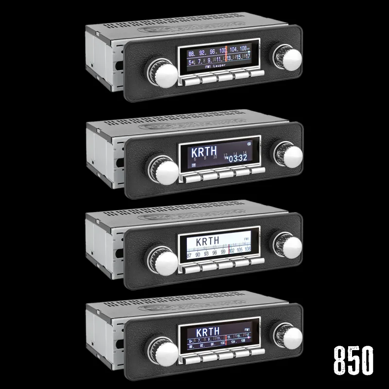 Classic-look Bluetooth radio for vintage trucks, faceplate control detail