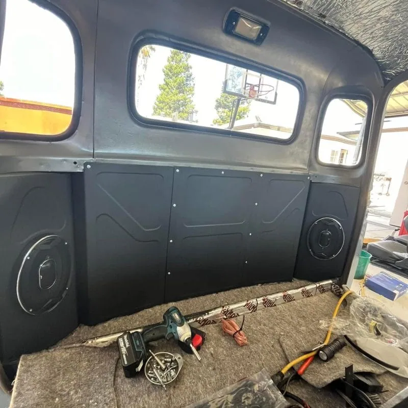 Bead rolled behind the seat panels with speaker brackets for 47-54 Chevy truck
