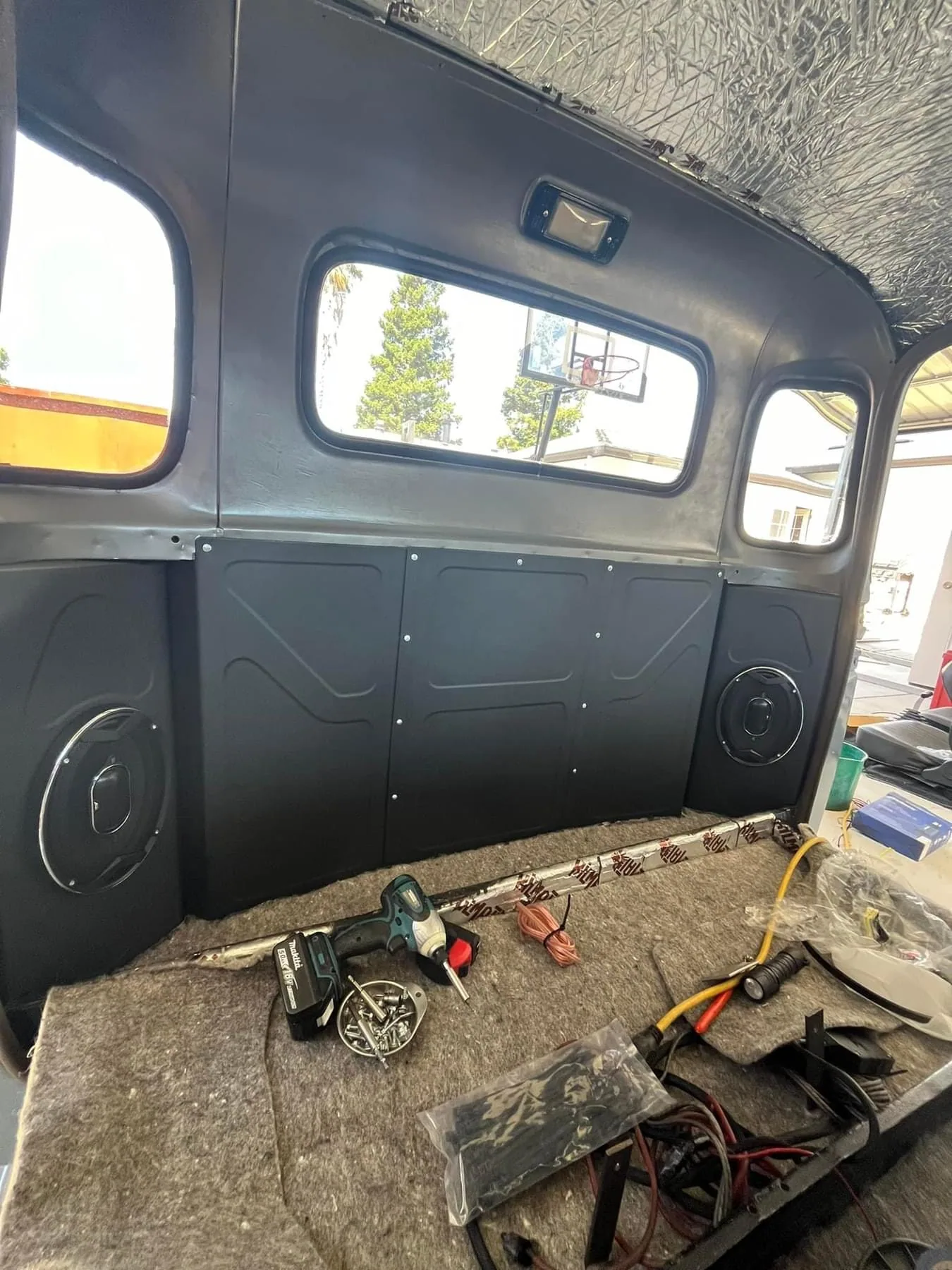 Bead rolled behind the seat panels with speaker brackets for 47-54 Chevy truck