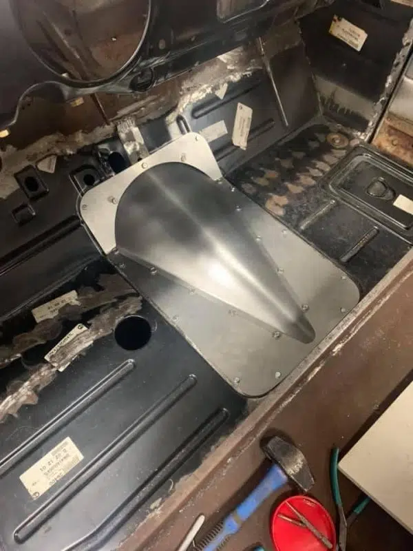 Transmission tunnel fitted into a 47-54 Chevy truck cab floor