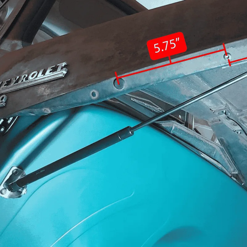 installed hood strut kit for 47-54 advance design chevy measurements