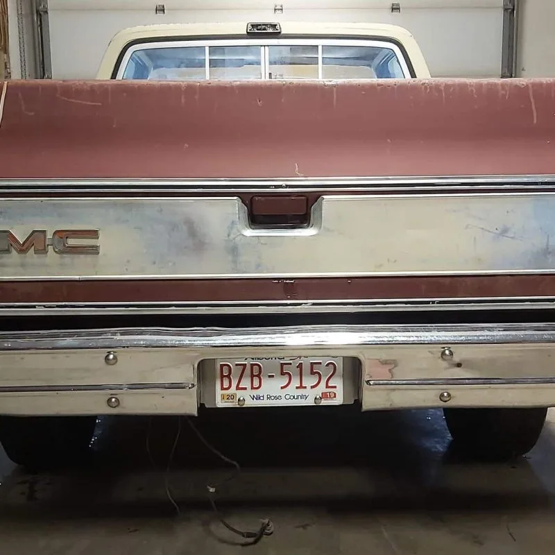 Plate mounted higher than factory on a classic Chevy truck sport bumper