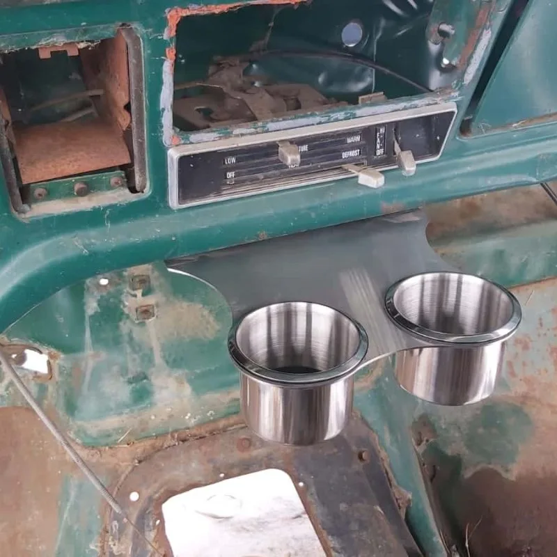 Classic truck cup holder for 67-72 Ford F100 shown in the cab