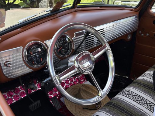 Billet aluminum steering wheel and dash in a 1947-54 Chevy GMC truck