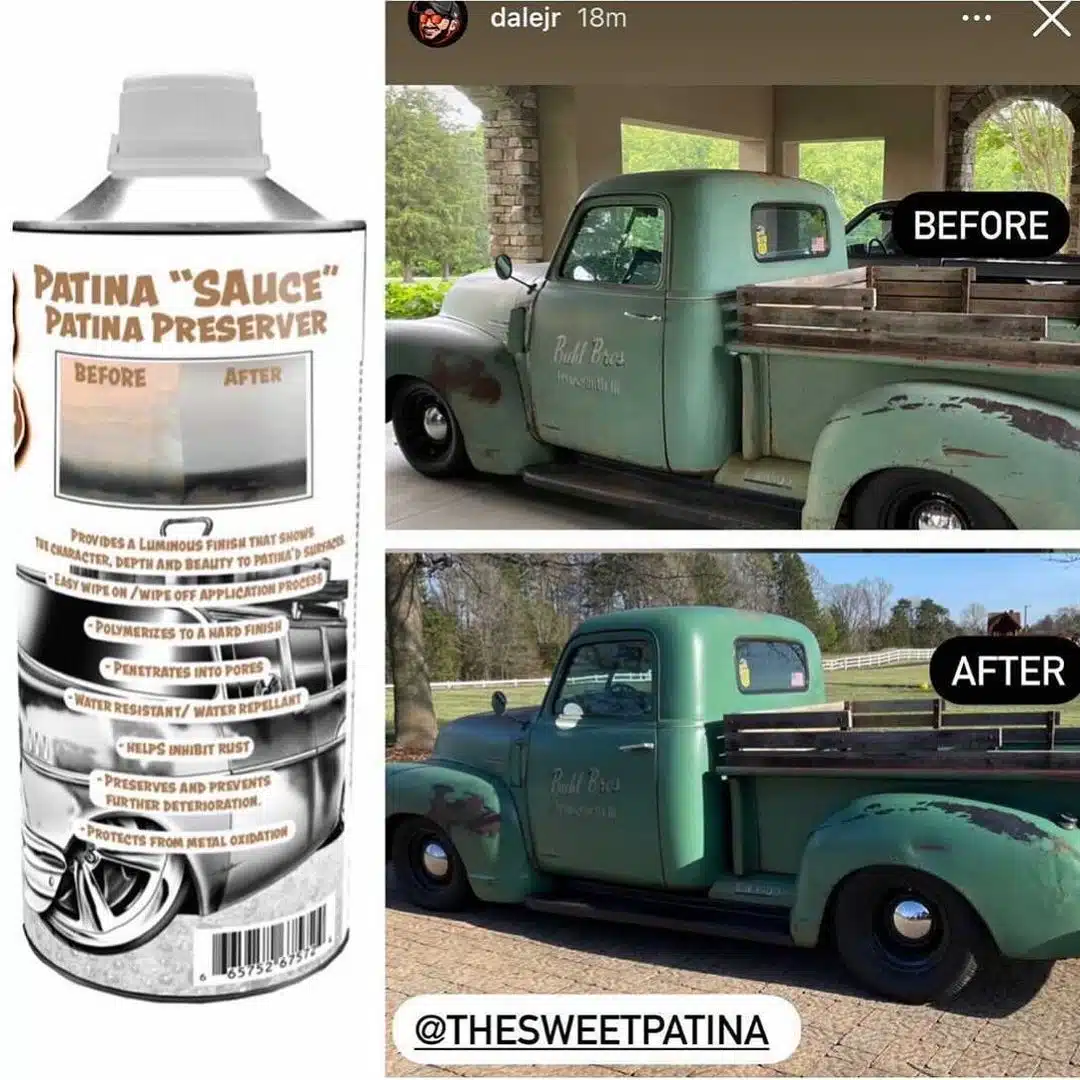 Sweet Patina Sauce applied to Chevy truck for a vintage patina look