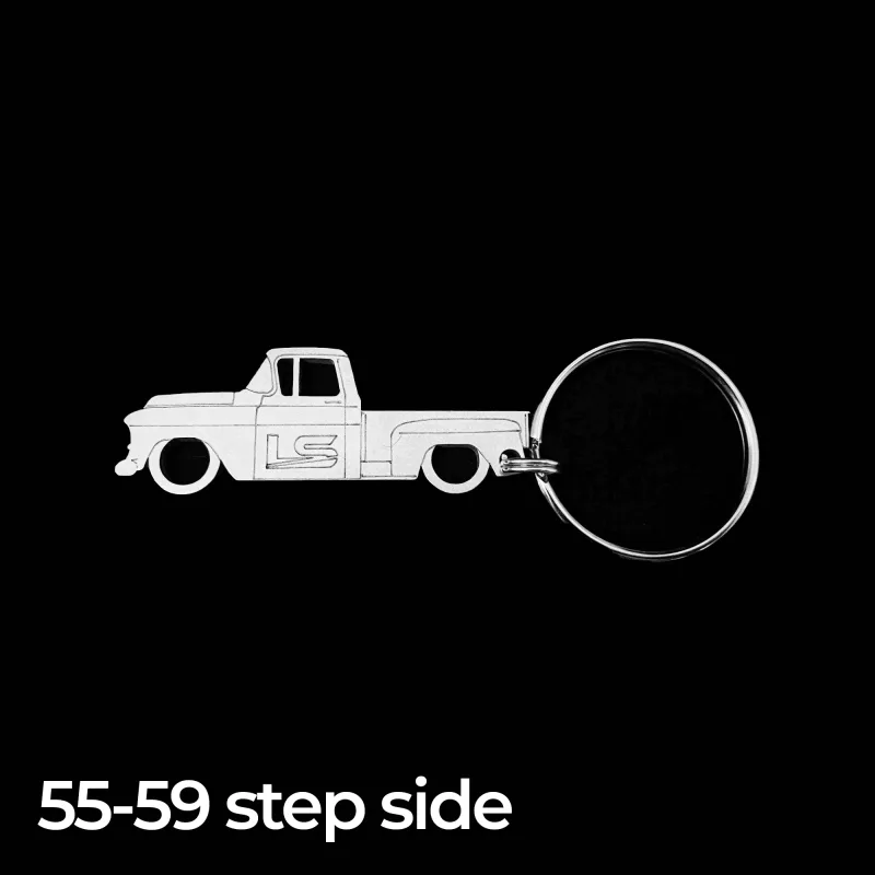 55-59 Chevy GMC stepside truck keychain, era-shaped truck charm