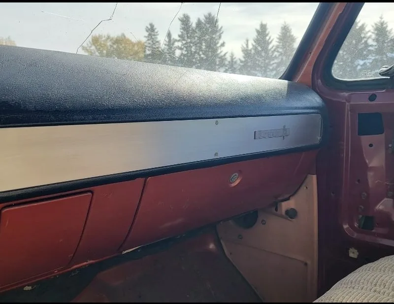 Aluminum dash insert shown installed in a 73-80 Chevy squarebody truck dash