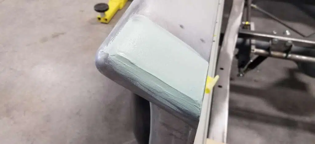 Body work in progress on bed corner