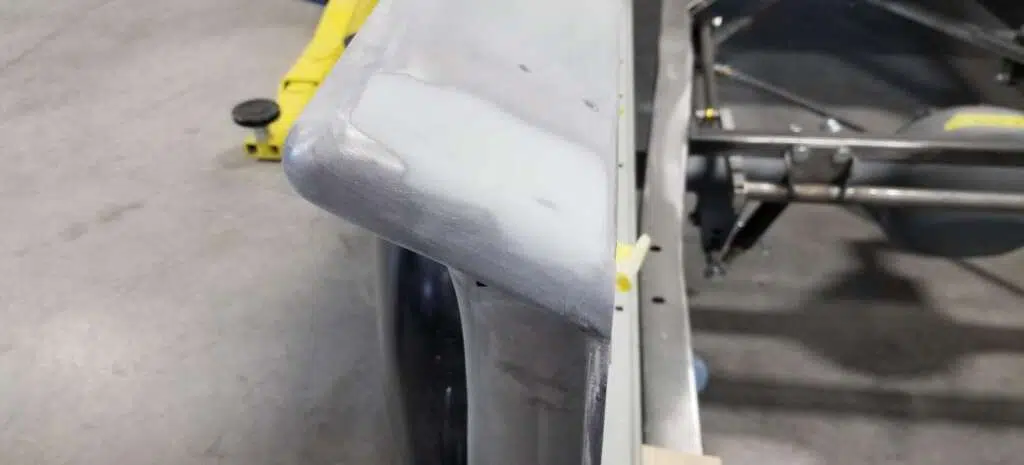 Body work nearing completion on bed corner