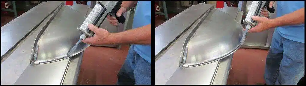 Applying 3M panel bond adhesive to wheel tub