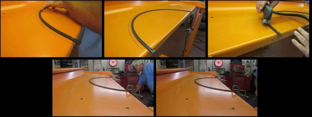 Pinstripe tape marking cut line for wheel tub