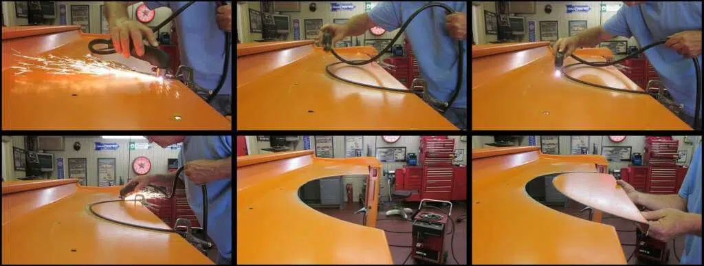 Plasma cutting bed panel for wheel tub opening