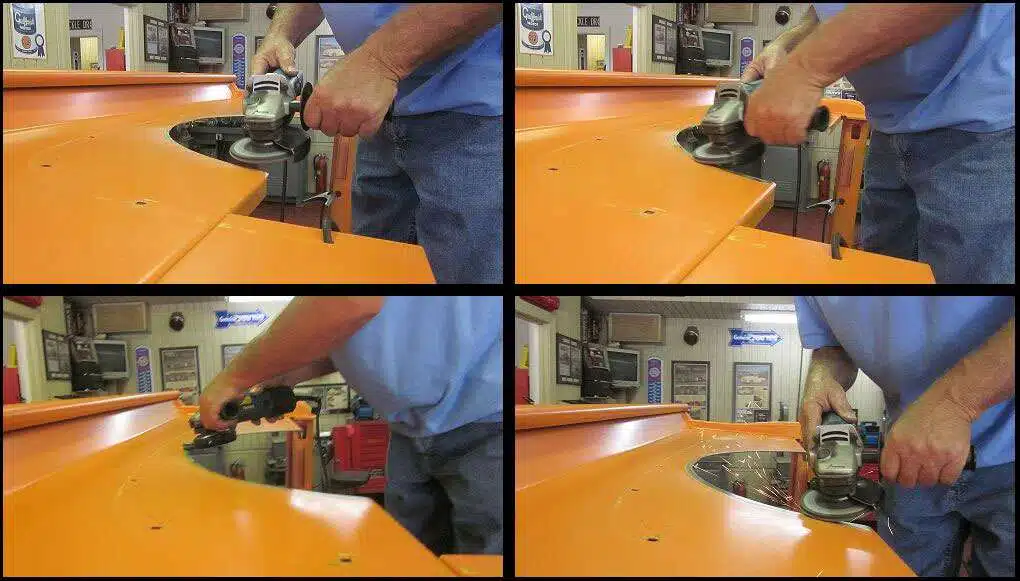 Grinding bed side edge for wheel tub lip bonding