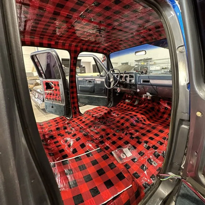 SoundBlock sound deadener installed on a classic truck floor