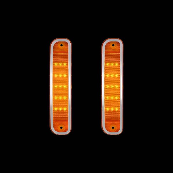 15 Amber LED Side Marker With Stainless Steel Trim For 1973-80 Chevrolet & GMC Truck, Amber Lens