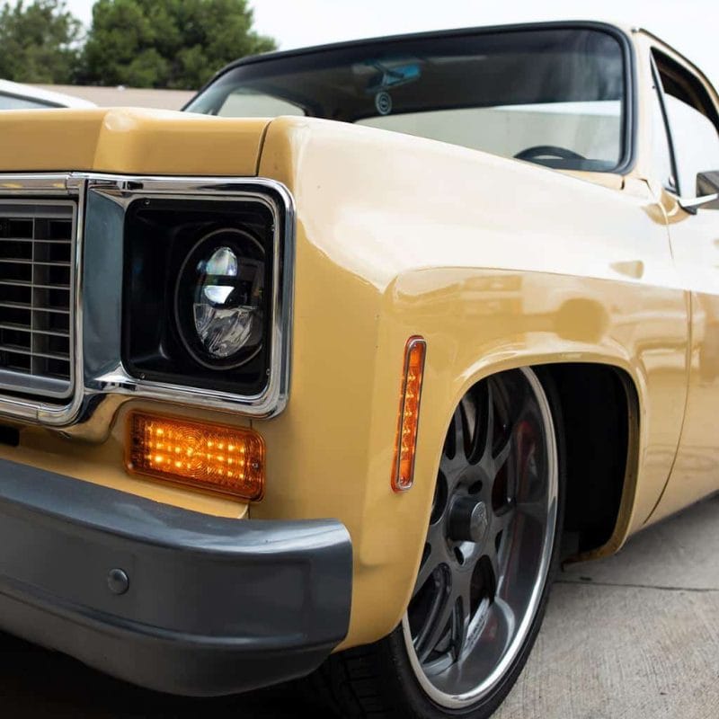 15 Amber LED Side Marker With Stainless Steel Trim For 1973-80 Chevrolet & GMC Truck, Amber Lens installed 15 Amber LED Side Marker With Stainless Steel Trim For 1973-80 Chevrolet & GMC Truck, Amber Lens installed