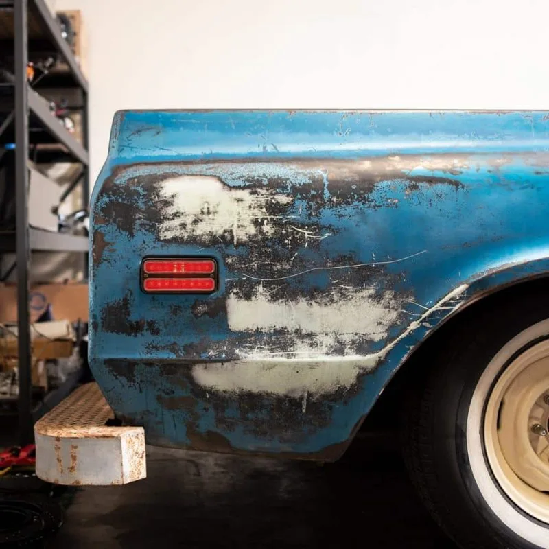 Red lens LED side marker installed on a 1968-72 Chevy truck fender