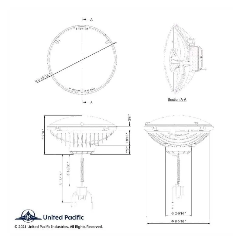 Wiring and dimension diagram for the 7 inch high power LED headlight