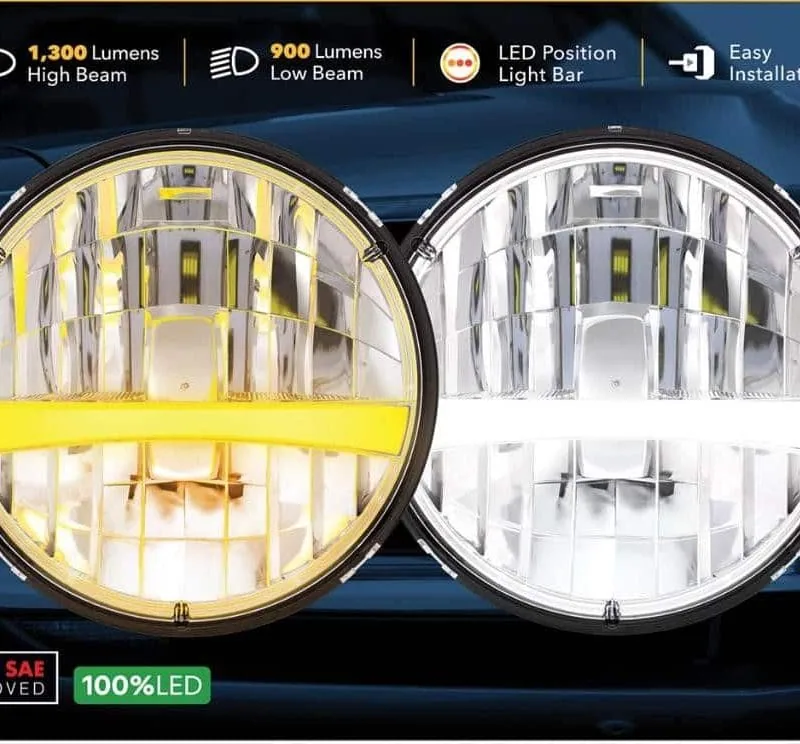 Pair of 7 inch LED headlights with amber turn signal position bars