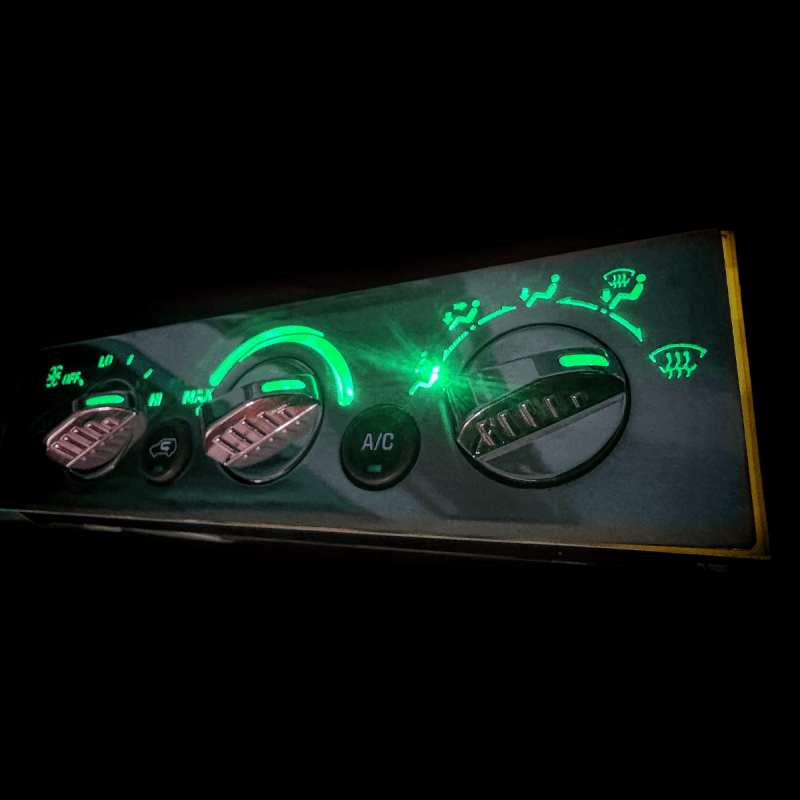 Billet-Climate-Control-Knobs-green-with-backing-for-Chevy-OBS-Truck-1995-99 Billet-Climate-Control-Knobs-green-with-backing-for-Chevy-OBS-Truck-1995-99