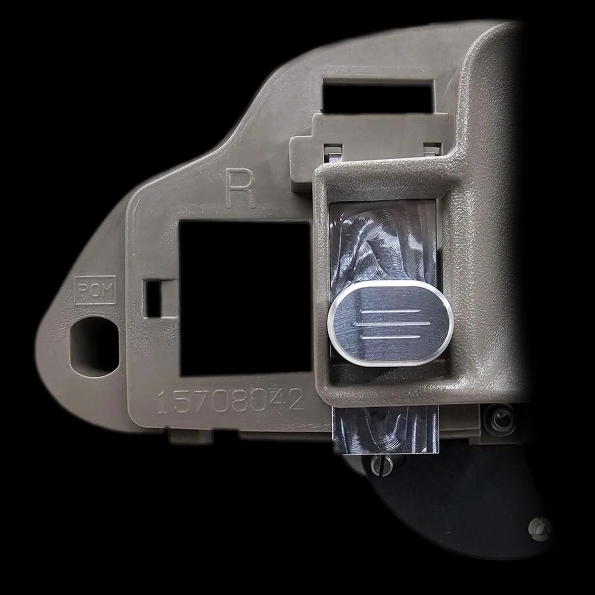Billet door lock slide shown installed in a 95-00 Chevy OBS truck door