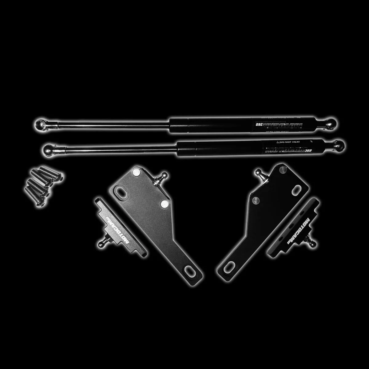 Billet bracket hood strut kit with stainless struts for 82-93 Chevy S10