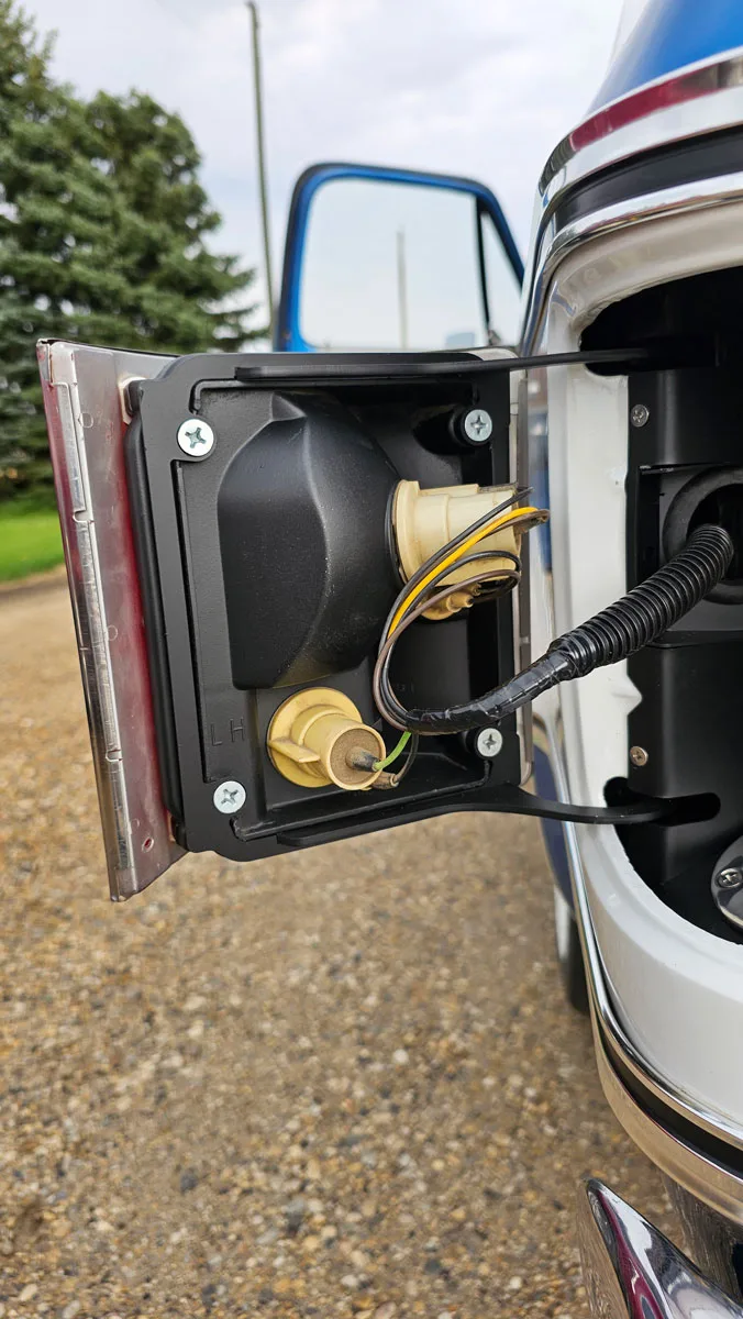 Inside chevy taillight fuel filler for squarebody trucks