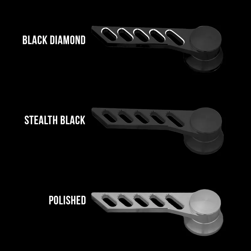 Interior door handle finish options in polished, black and black diamond