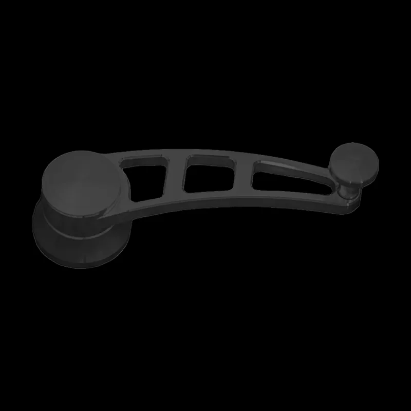 Black finish billet window crank for classic trucks, angled view