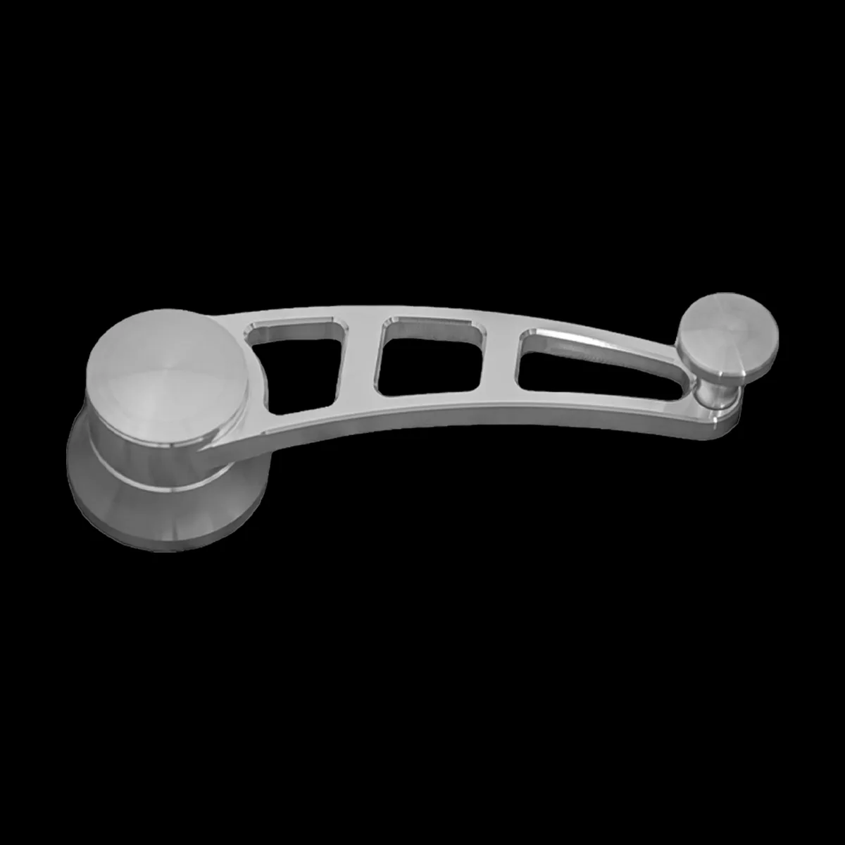 Polished billet window crank for classic trucks, angled view
