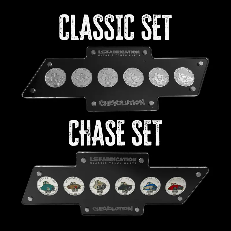 Chevolution coin display showing the classic and chase coin sets