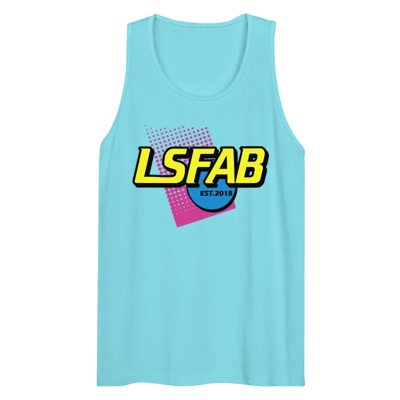 Pacific blue premium tank top with Nerf'd graphic, front view