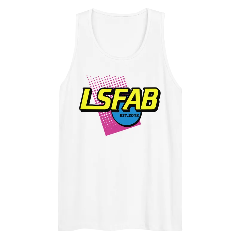 White premium tank top with Nerf'd graphic, front view
