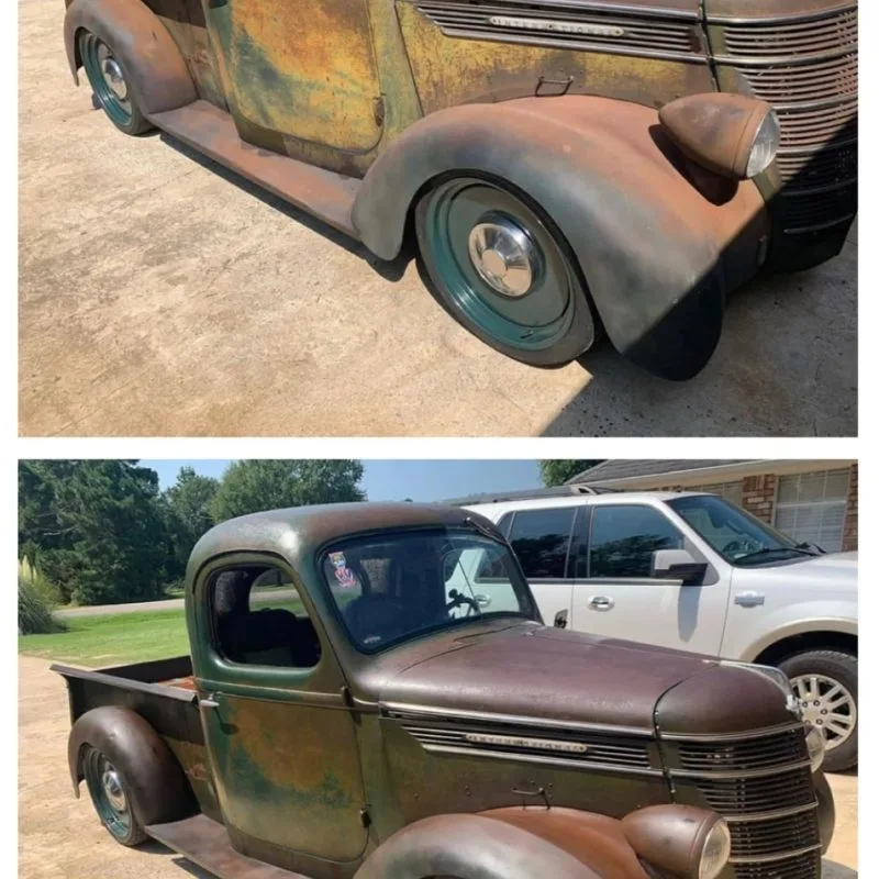 Patina finish on a classic truck panel treated with Sweet Patina Sauce