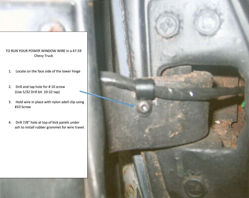 Power window wire harness routed through the kick panel grommet