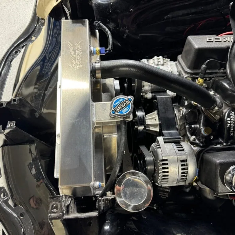 Tucked aluminum radiator for 1947-1954 GM truck, mounting tab detail
