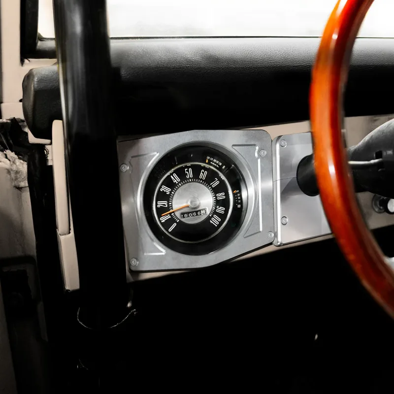 Billet gauge bezel for 1966-1977 Ford Bronco dash, alternate angle