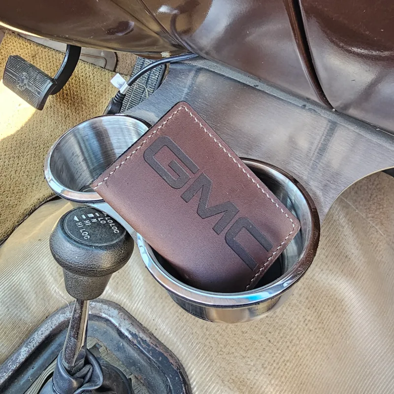 Leather registration holder for classic pickups, alternate angle