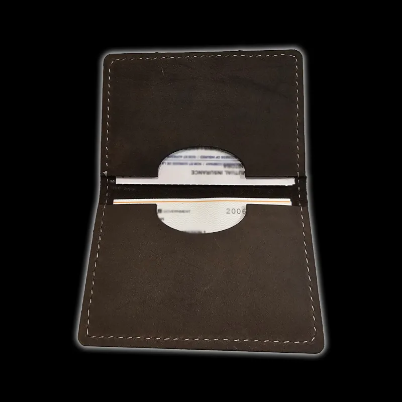 Leather registration holder for classic trucks, inner card pocket detail