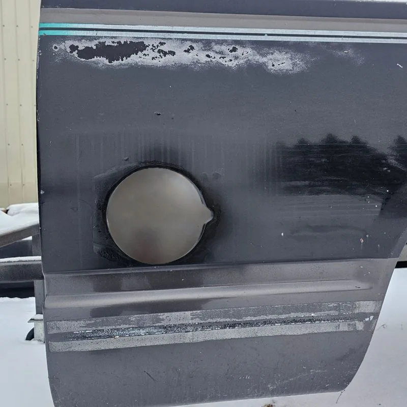 Gas filler delete for 88-98 GMC Chevy OBS truck, close-up detail